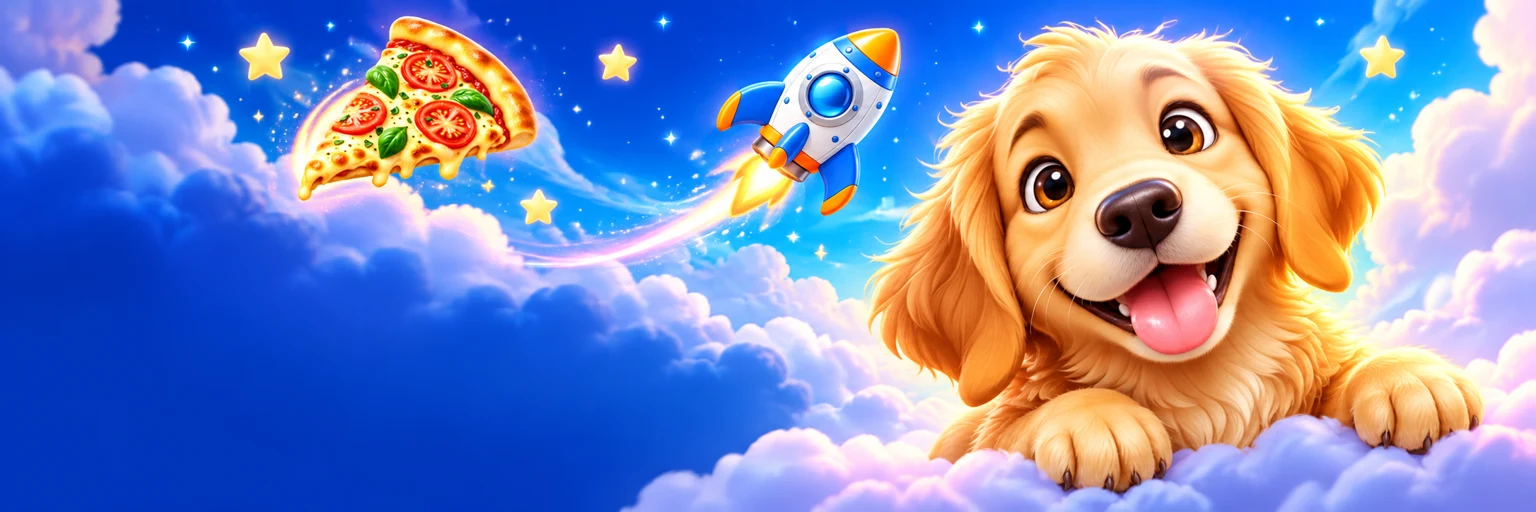 Wordzelio word search artwork with a puppy, pizza and rocket